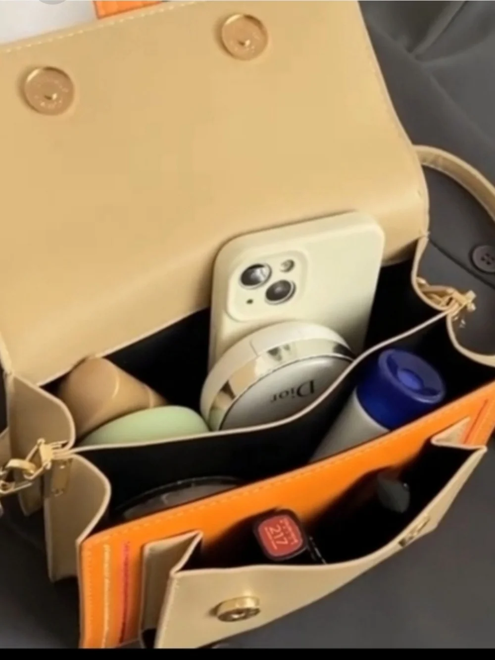 Trendy Cream and Orange Pu Leather Top-Handle Multi-layer Satchel Crossbody Bag